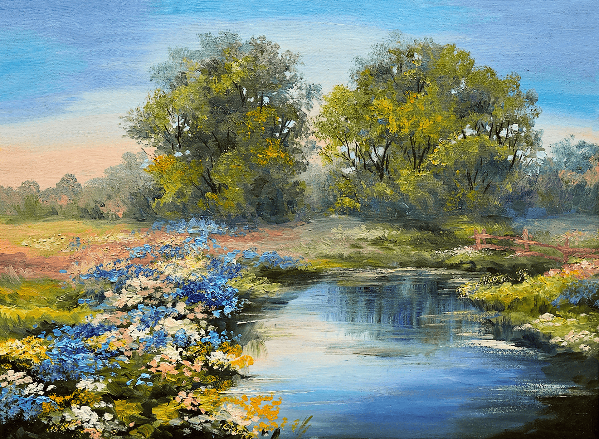 tableau paysage riviere arbres peinture huile tableau paysage riviere arbres peinture huile